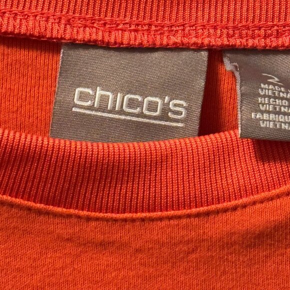 Chicos Orange Short-Sleeve Cotton Blend Top Size L Casual Lightweight Crew Neck - Picture 3 of 12